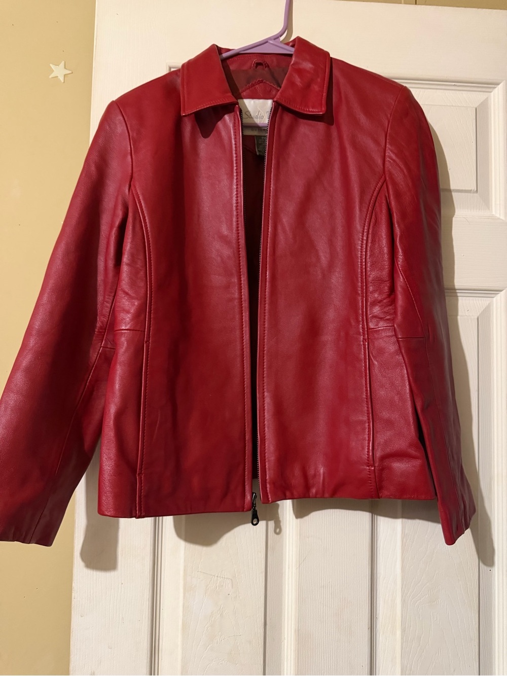 Studio Works Red Leather Zip-Front Women's Jacket